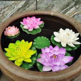 Zeevill Floating Foam Lotus Flowers, 6 Color Artificial Water Lilies Artificial Pond Plants for lake, Floating Pond Plants Ornaments for Pond Decorations