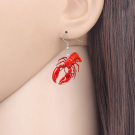 NEWEI Acrylic Cute Sea Animal Lobster with Starfish Dangle Earrings for Women Funny Shrimp Jewelry Accessories Gifts for Beach Lovers Vacation Party Charms (Hot)