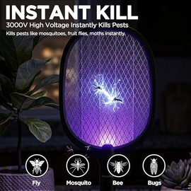 Fly Swatter Electric(2 Pack), USB-C Rechargeable Electric Fly Swatter Bug Zapper Racket, Portable Handheld Cordless Fly Swatter Racket to Kill Mosquitoes, Wasps, Gnats, Flies, Bugs, with Stand