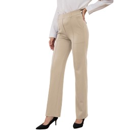 Yoga Dress Pants for Women Straight Leg Stretchy Pull On High Waisted Pants Woman Business Slacks Casual Work Office with Tuck Line Zipper Pockets 27" Beige XL