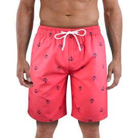 Mens Bathing Suit with mesh Lined Men Swim Trunks with Pocket Size Small 30 9 inch Inseam(Coral Paradise Anchor,Small)