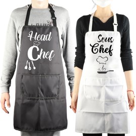MBMSO Head Chef and Sous Chef Aprons Matching Family Aprons with Pockets Mum Dad Son Daughter Kitchen Apron Housewarming Gift, Head&sous Chef A-sets, Standard