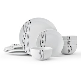 Studio Nova Linear Symphony 12 Piece Dinnerware Plate Bowl Set, Service for 4