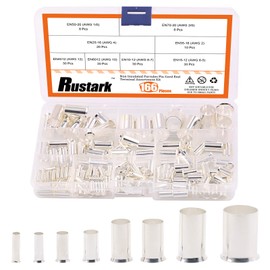 Rustark - 166 virolas de alambre AWG12 10 8 6 4 2 1/0 2/0 8 tamaños surtidos, kit de 8 tamaños de alambre estañado, manguitos de conector de crimpado de cobre, virolas no aisladas, terminal de extremo