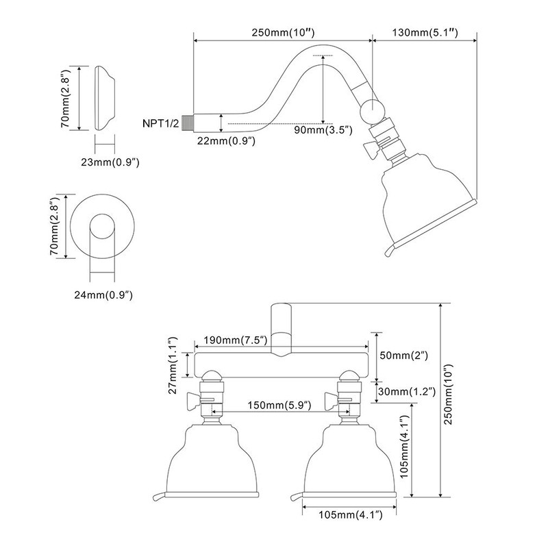 HAOXIN Double Shower Head with Manifold Shut-Off Valve and Shower