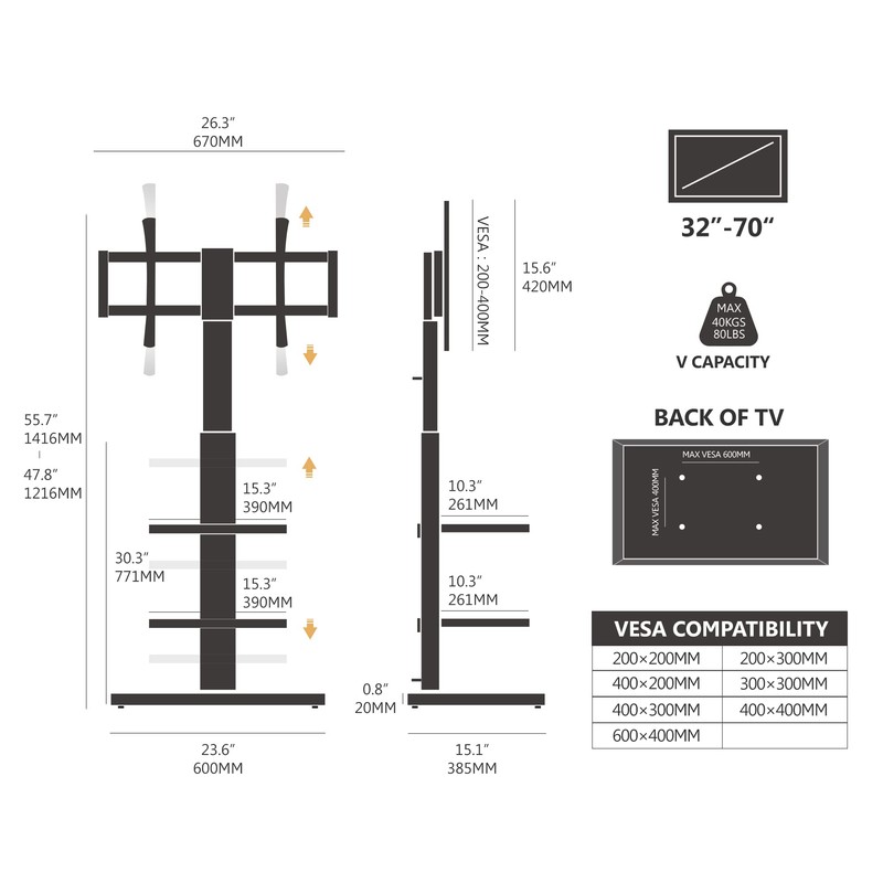 FITUEYES Floor TV Stand for 32 39 40 43 49