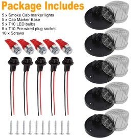 GLOFE Roof Running Cab Marker Light Smoked Cover Lens/Base Compatible with C/K Series 1977 1978 1979 1980 1981 1982 1983 1984 1985 1986 1987 Suburban and Blazer Pickup Truck + Red T10 LED Bulbs