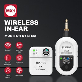 JCANOL Wireless in Ear Monitor System, 2.4G Stereo Wireless IEM System with Beltpack Transmitter Receiver Auto-Pairing (MX1 White)
