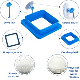 2pcs Aquatic Turtle Tank Accessories Feeding Ring and 2pcs Nitrifying Balls Set, Fish Food Holder and Aquatic Toys for Turtles Tortoise Goldfish Guppy Koi Puffer (Blue, Square+Round)