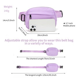 EXYANGEE Unisex Belt Bag Fanny pack crossbody bags Everywhere Waist packs with Adjustable Strap, Lavender, 8.5 x 3 x 6 inches