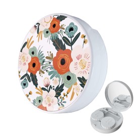 LRITER Contact Lens Case, Portable with Mirror, a Variety of Patterns and Shapes to Choose from, Auitable for Daily Makeup Office Travel Outdoor Use (Retro Flowers)
