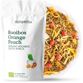 TEA ROOIBOS ORANGE PEACH 100% Organic 100g (50 Cups) | Fruity Green Rooibos Ideal for Ice Tea or Cold Tea Without Bulk Teine REPLACEMENT