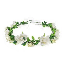 Vividsun Wedding Hair Wreath Floral Garland Crown Headpiece Adjustable Rose Flower Crown (A-white)
