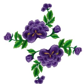 (Pack of 2)Double Layers Peony Flowers on Vine Embroidered Appliques Sew or Iron on Patches-Purple