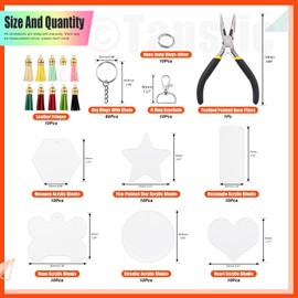Tanstic 211Pcs Acrylic Keychain Blanks Kit, Including Clear Acrylic Blanks, Tassels, Jump Rings, Keychain O-Rings, Lobster Claw Clasps with D Ring, Needle Nose Pliers for DIY Keychains Vinyl Projects