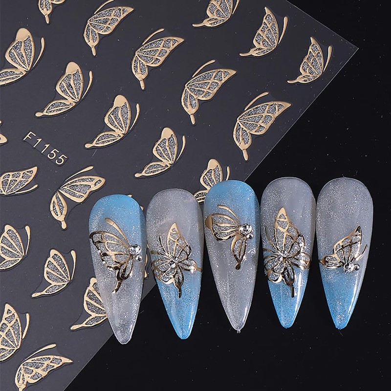 Gold Nail Stickers Butterfly Nail Art Stickers 6 Sheets 3D