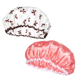 Shower Cap Shower Caps for Women Reusable Hair Cap Cover Waterproof Double Layers Bath Cap Hats Elastic Bonnet De Douche for Women Spa Salon Home Hotel 2 pcs