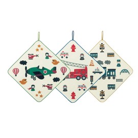 Belle Maison Towel with Loop, Set of 3, Hand Towels, Kindergarten, Boys, Vehicles