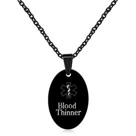 Tobestu Oval Blood Thinner Medical Symbol Necklace for Sick Individuals People - Black Stainless Steel Pendant Necklaces YA4674