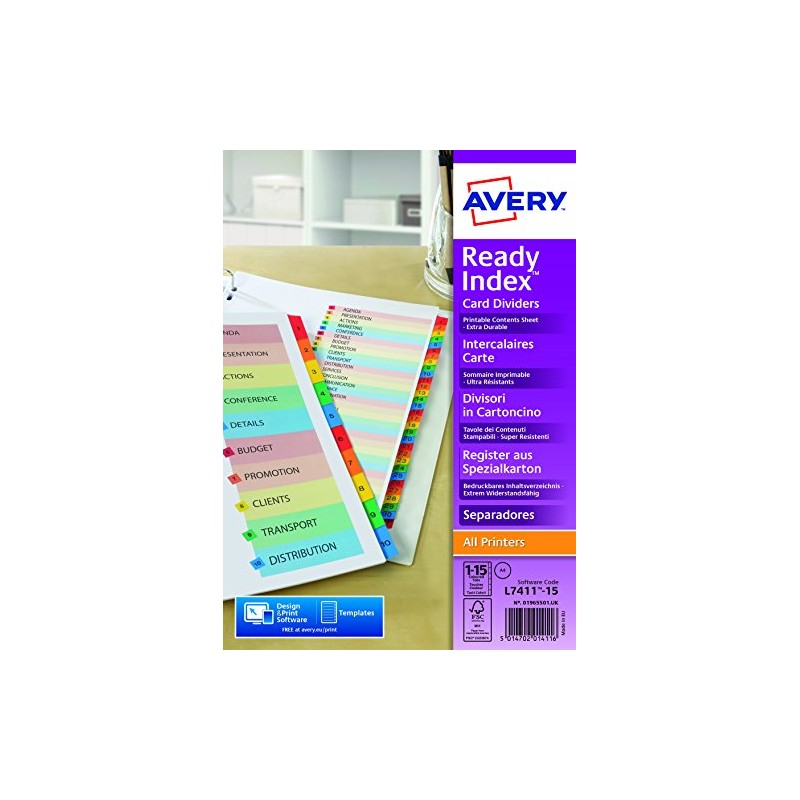 Avery 1 to 15 Ready Index Dividers - Assorted Colour