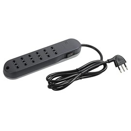Bticino 3636 GBF Slim Electric Power Strip with Light Switch for Safety and Lightning Protection, 6 Sockets 10 or 16 A, Cable 1.5 m with Space Saving 10 A Plug, 2500 W, Colour Grey
