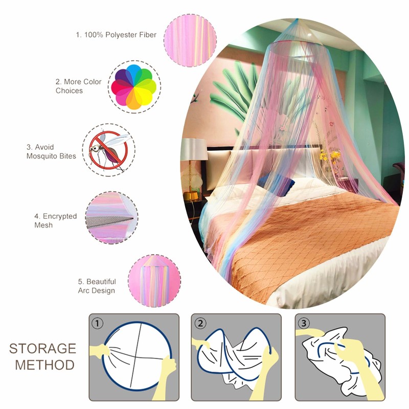 Eimilaly Rainbow Bed Canopy for Girls Mosquito Net, Easy Installation
