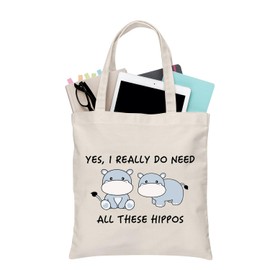 BDPWSS Hippo Tote Bag Hippopotamus Gift Hippo Lover Gift Yes I Really Do Need All These Hippos Inspirational Shoulder Bag (Need all hippos TG)