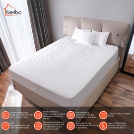 BERIBO Waterproof Mattress Protector - Quilted, 150x200cm + 30cm Deep (5"x 6.6") (King)
