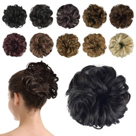 BARSDAR Hairpiece Hair Rubber Scrunchies Hair Bun Extensions for Women Ponytail Extensions Updo Curly Messy Bun - Darkest Brown Near Black