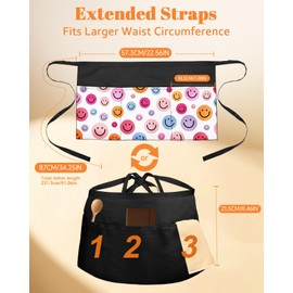 Slohif Reversible Server Apron with 6 Pockets - Waist Apron for Waitress Women Half Apron for Waiter Men Cute Water Resistant Serving Short Apron Barista Bartender Kitchen Accessories Smile