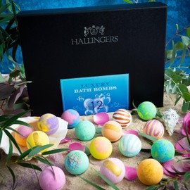 Hallingers Luxury Bath Bombs - Blue - 12 Bath Bombs Gift Set with Twelve Bathbombs (Set) - Mother's Day Gift & Gift Ideas for Father's Day | Congratulations New Home