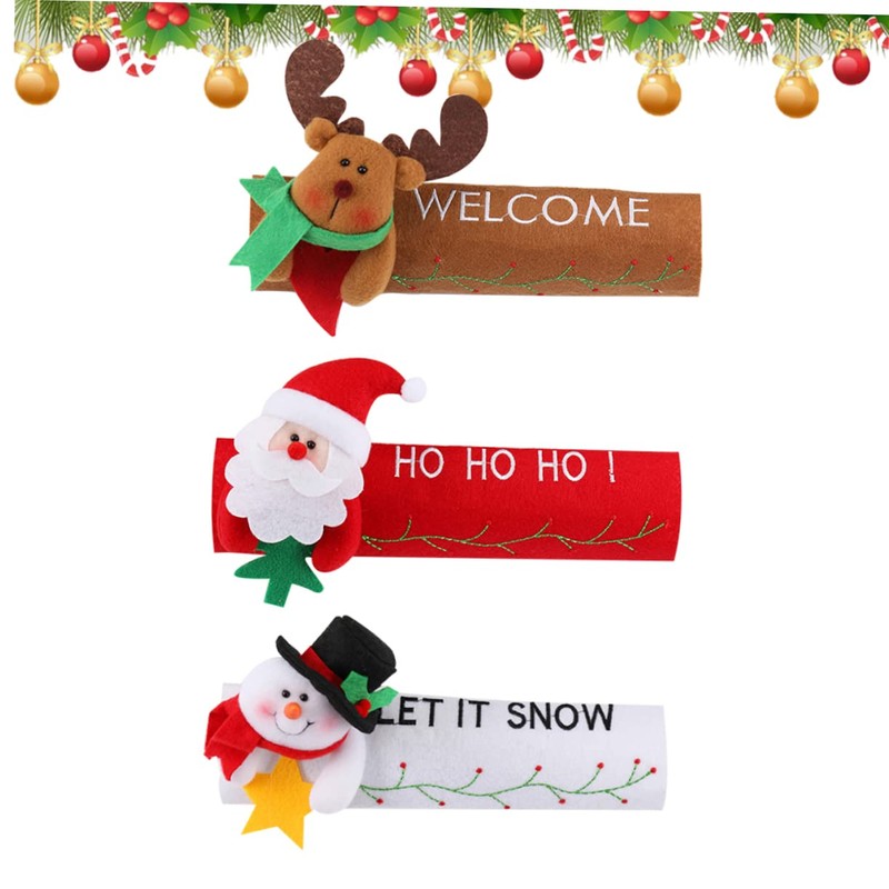 CORHAD Santa Snowman Elk Christmas Decor 3 Pieces Fabric Refrigerator