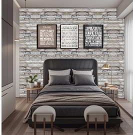 3D Wall Panels Peel and Stick Foam Brick Wallpaper Peel and Stick Faux Stone Wall Panel Self-Adhesive Wallpaper ，11.8 * 11.8 Inch,30PCS