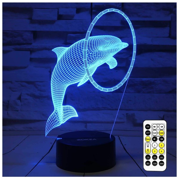 ZOKEA Night Light 3D lamp 7 Colors Changing Nightlight with Smart Touch & Remote Control 3D Night Light for Kids or as Gifts for Women Kids Girls Boys (Cute Dolphin)