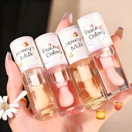 4PCS Tinted Hydrating Lip Oil Set,Clear Lip Gloss for Girls,Honey Lip Oil,Lip Gloss Flavoring Oil Long Lasting Nourishing (Clear Lip Oil, 3Pcs)