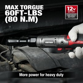 Alloyman 3/8" Cordless Ratchet Wrench Set, 60FT-LBS(80N.m) Electric Ratchet, 12V Extended Power Socket Wrench Set with Variable Speed, 6 Sockets, LED Light, 1/4" Adapter,1/2" Adapter,2 Batteries