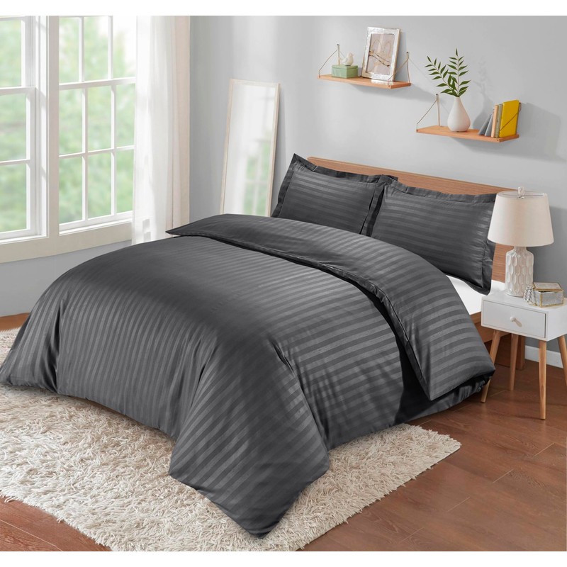 Casabella Satin Stripe Duvet Cover Sets, Luxurious Single Grey Bedding