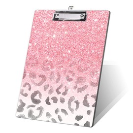 FVBAO Modern Girly Pink Glitter Decorative Clipboard,Pretty Leopard Animals Print Clipboard for Nurses, Students, Classroom, Office 8.5" x 12.5",Pink Leopard