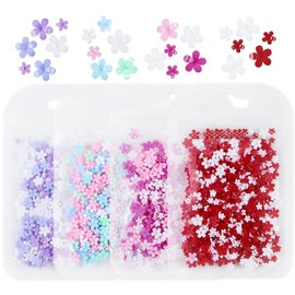 MOLILON 1600Pcs Mixed 3D Flower Nail Charms for Nail Art, Cute Colorful Acrylic Flowers Nail Charms and Gems with Gold & Silver Caviar Beads for Women Manicure DIY Decorations