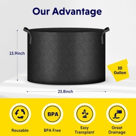 iPower 5 Pack 30 Gallon Grow Bags Heavy Duty 300G Thickened Nonwoven Fabric Plant Pots with 5 Labels & Handles for Outdoor Garden, Aeration Planter Bags for Fruits, Vegetables, Tomato & Flowers, Black