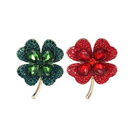 ARFUKA Pack of 2 Brooches Rhinestone Crystal Four Leaf Clover Brooch Pin Set for Clothing Bags Jackets Birthday Christmas Gifts for Women and Men, Metal