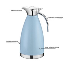 OnePine 2L/68 oz Stainless Steel Double Walled Vacuum Insulated Coffee Pot/Thermal Carafe,100% sealed hot and cold dual use，for Coffee,Tea,Milk,Beverage etc （Blue）