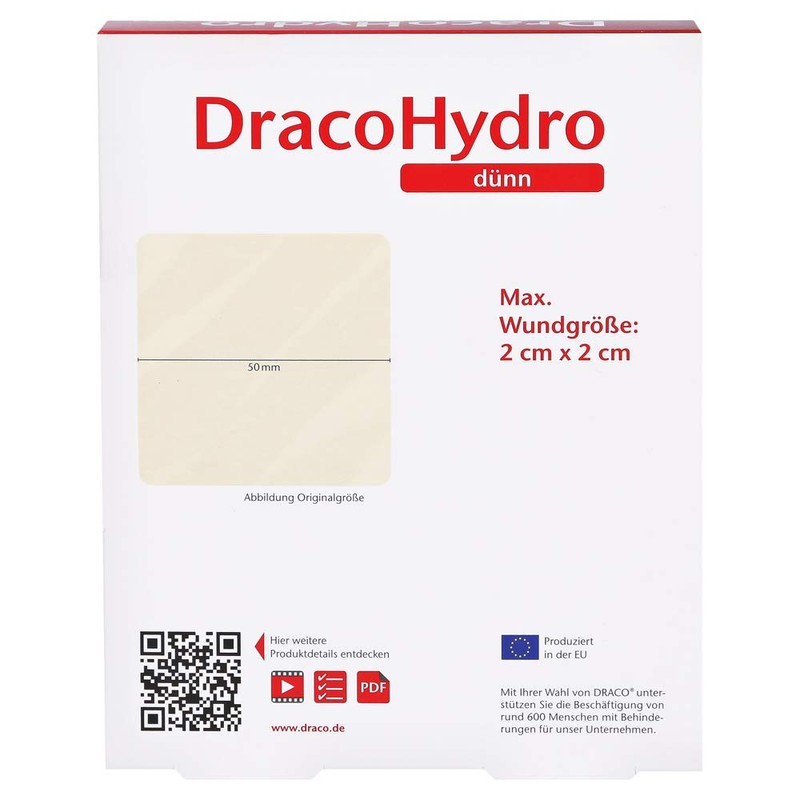 DRACOHYDRO Thin Hydrocoll Wound Dressing, 5 x 5 cm, Pack