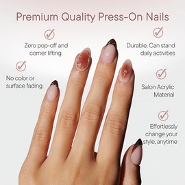Celebritips Uñas Postizas Decorativas | Amber Muse, Uñas Cortas Almendradas, Reutilizables, Uñas De Otoño Con Calidad De Salón | 16 Tamaños - Kit De 3