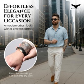 RogueRaven ROGUE RAVEN Leather Bracelet For Men [Size Adjustable] Tarnish Free Wrist Bracelet With Stainless Steel Closure | Aesthetic Fashion Accessorie in Exclusive Jewlery Box | Black-Gold Buy Now