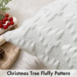 MIULEE Pure White Throw Pillow Covers Christmas Tree Decorative Pillow Covers 20x20 Inch Soft Plush Faux Wool Pillow Covers Set of 2 Farmhouse Couch Pillows Home Decors for Sofa Livingroom Bed