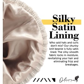 Olivia Sylx Satin Lined Beanie for Women - Satin Beanie,Silk Beanie, Satin Lined Winter Hats for Women & Slouchy Beanie Beige