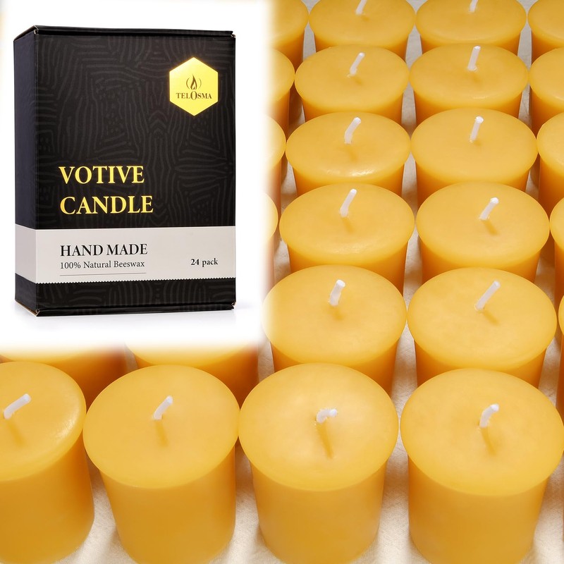 TELOSMA Natural Beeswax Votive Candles in Bulk - Small Beeswax
