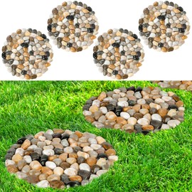 River Rock Stepping Stones Outdoor for Garden Walkway, 12 inch Diameter 4 Pcs Round Shape Paver Step Stones Polished Pebble River Stone Mat for Yard Lawn Patio Pathway Walk Way - Multi-Color