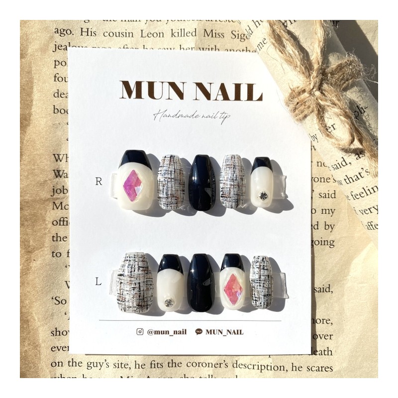Black Tweed Nail Tips - Lipstick / 블랙트위드 네일팁 -